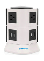 Safemore 6-Way Vertical Extension Power Strips White/Black