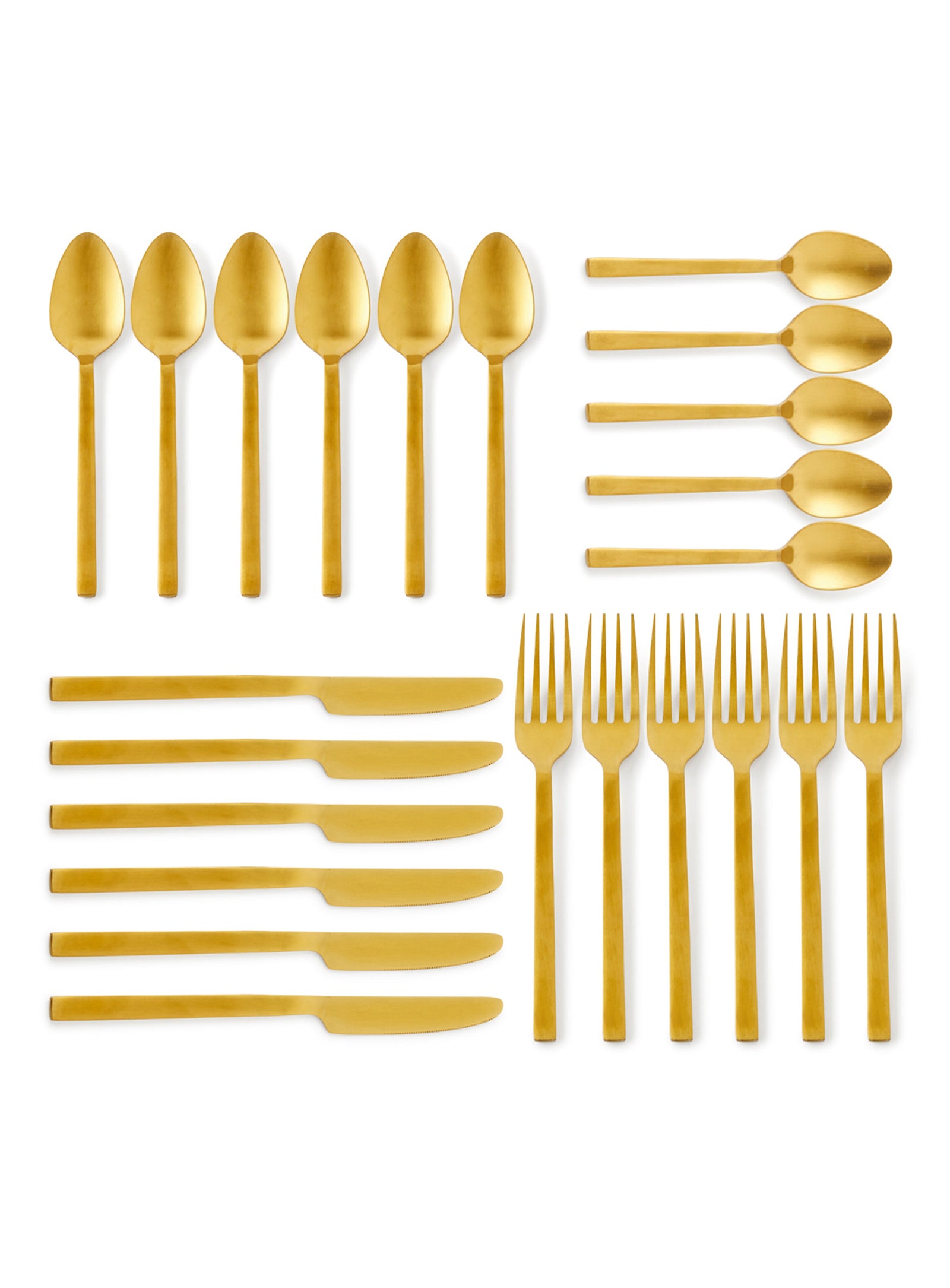 24 Pc Set 24 Piece Cutlery Set - Made Of Stainless Steel - Silverware Flatware - Spoons And Forks Set, Spoon Set - Table Spoons, Tea Spoons, Forks, Knives - Serves 6 - Design Gold Lyra Gold Lyra