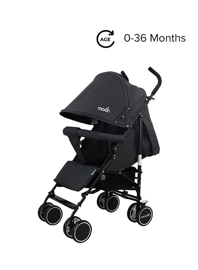 Moon Lightweight Adjustable Backrest Reclining Function Canopy Strek Stroller For Baby - Black