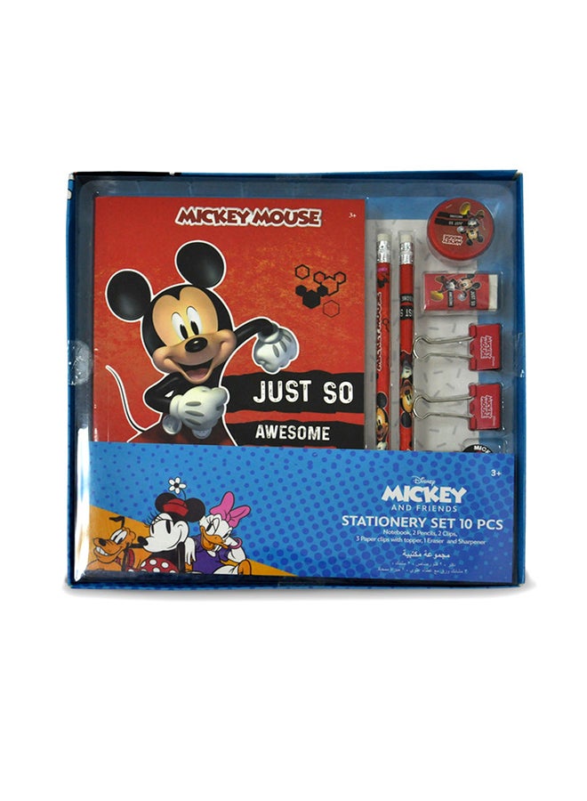 Disney Mickey Stationery Set 10Pcs Red/Multicolour