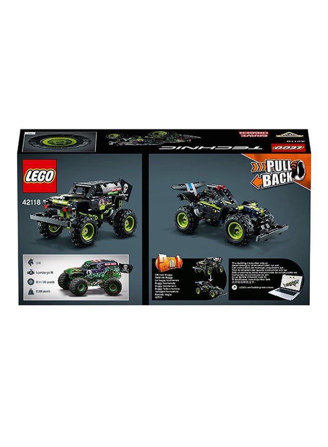 LEGO 42118 Technic Monster Jam Grave Digger Building Blocks Toy Car Set Toys For Boys, Girls, And Kids 212 Pieces 2 in 1 Pull Back Car Set 7+ Years