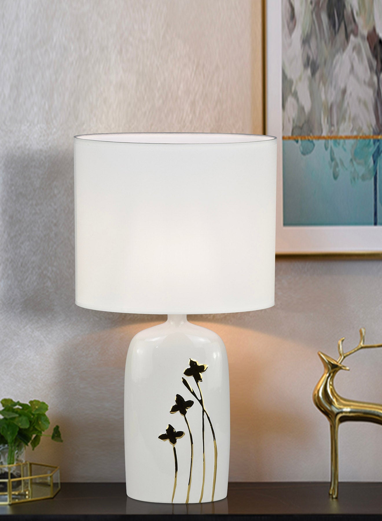 Ebb & Flow Fleur Gold Ceramic Table Lamp Unique Luxury Quality Material for the Perfect Stylish Home AT17101 Gold/Off White 27 x 15 x 50.5