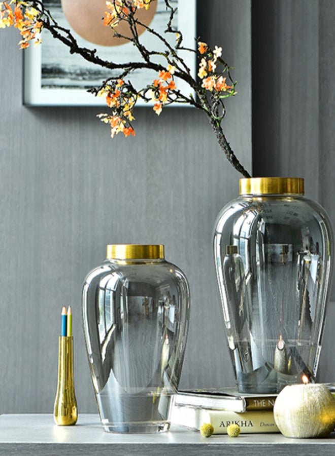 Ebb & Flow Handmade Glass Flower Vase Unique Luxury Quality Material for the Perfect Stylish Home BX1453-32YCC Grey 32cm