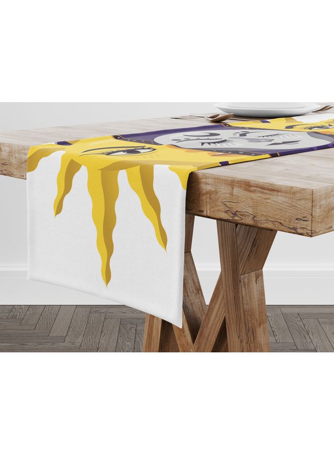 Bonamaison Polyester Table Runner White/Purple/Yellow 150x50cm FACES PRINT