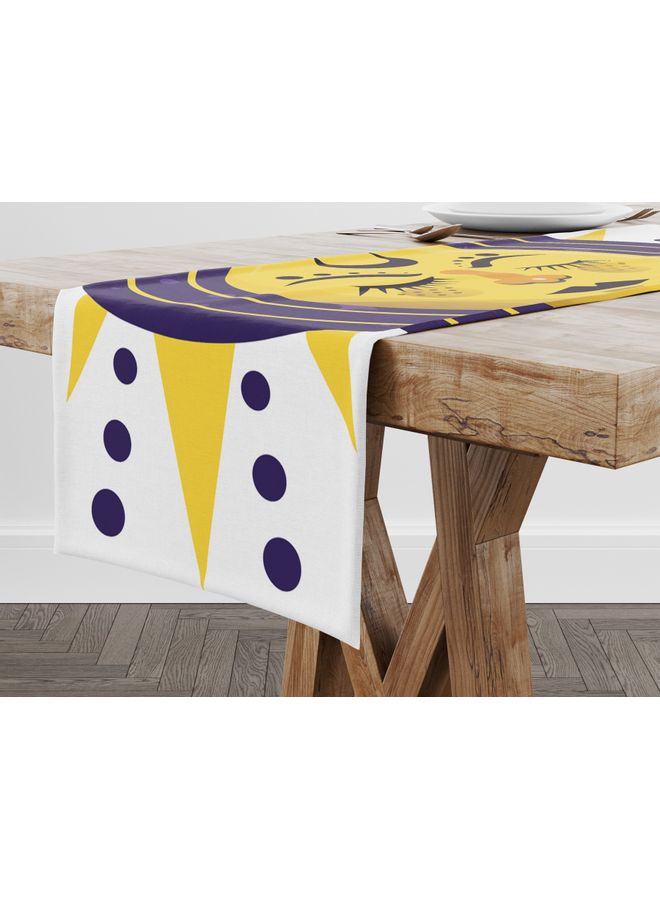 Bonamaison Polyester Table Runner White/Purple/Yellow 150x50cm SUN AND FACE PRINT