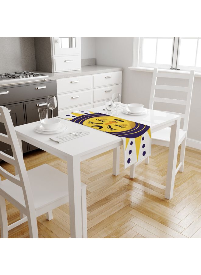 Bonamaison Polyester Table Runner White/Purple/Yellow 150x50cm SUN AND FACE PRINT