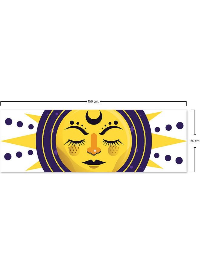 Bonamaison Polyester Table Runner White/Purple/Yellow 150x50cm SUN AND FACE PRINT