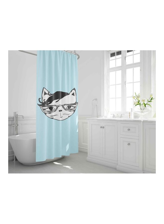 Bonamaison Printed Shower Curtain Multicolour 150 x 200cm BLUE - WHITE CAT PRINT