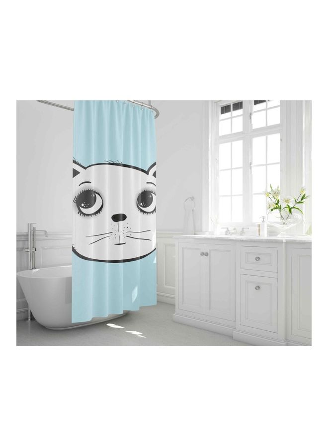 Bonamaison Printed Shower Curtain Multicolour 150 x 200cm BLUE - OFWHITE CAT PRINT