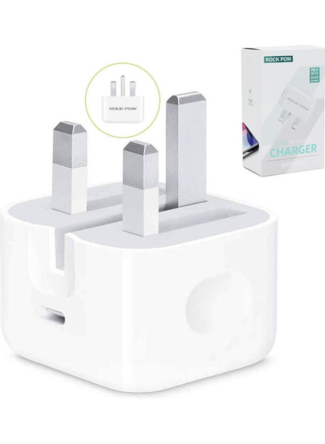 Rock Pow iPhone 14 PD 20W Type-C Charger Plug Universal Travel Adapter Plug Compatible for iPhone 14 Pro Max/14 Pro/14 Plus/14/13/12/11,Samsung White