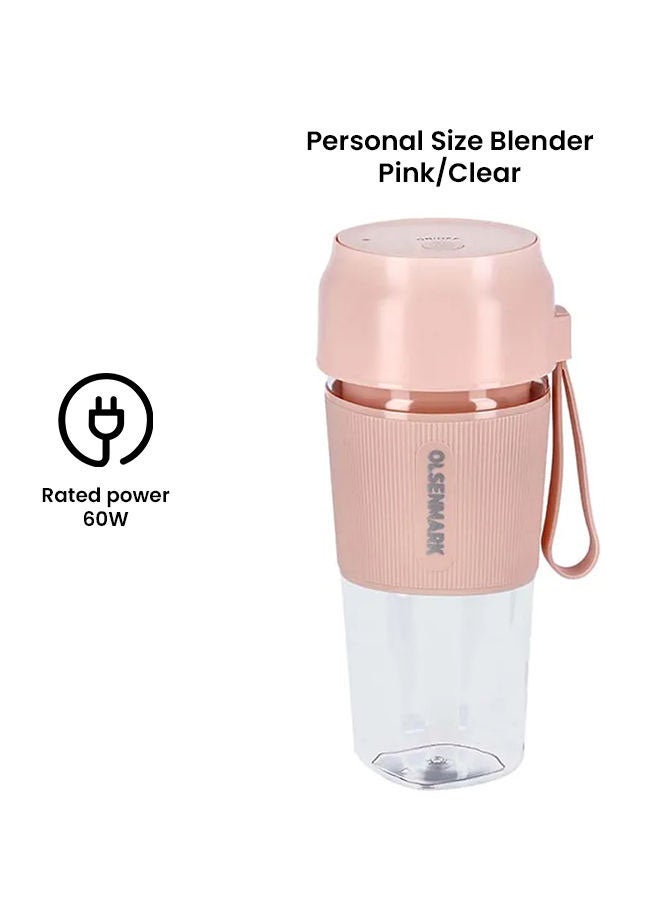 Olsenmark USB Rechargeable Portable Blender 300.0 ml 60.0 W OMSB2439 Pink/Clear