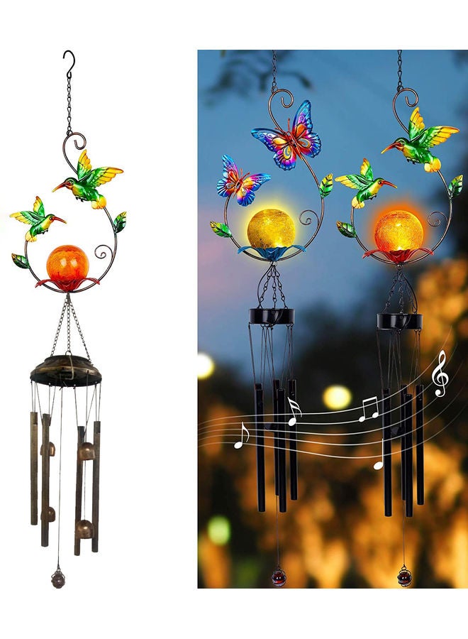 Arabest Solar Power Hummingbird Crackle Glass Ball Wind Chimes Lights Yellow