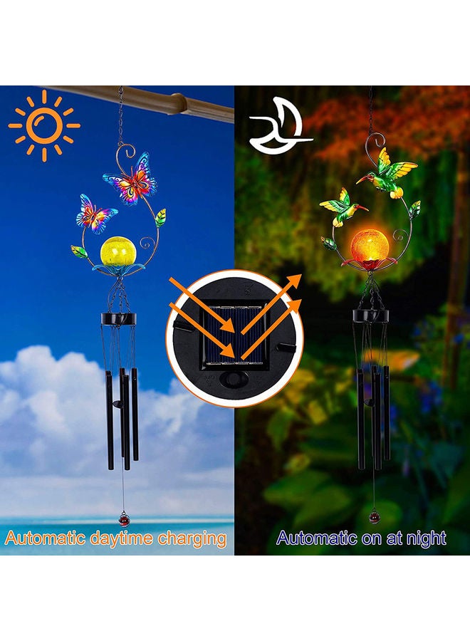 Arabest Solar Power Hummingbird Crackle Glass Ball Wind Chimes Lights Yellow