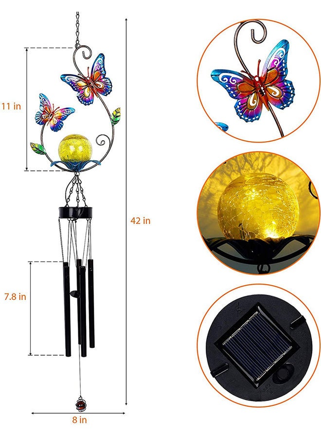 Arabest Solar Power Hummingbird Crackle Glass Ball Wind Chimes Lights Yellow