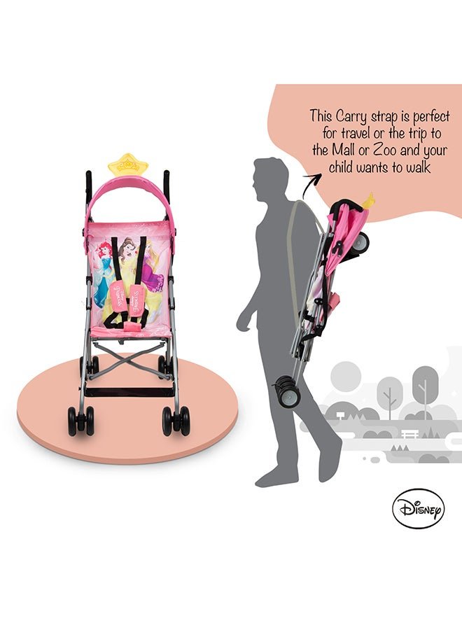 Disney Princess 3D Crown Lightweight Buggy Stroller | 3 - 36 Months, Rear Breaks, Shoulder Strap