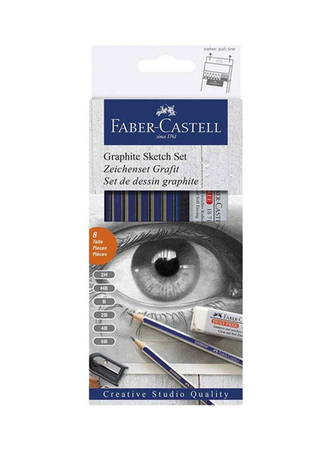 FABER-CASTELL Graphite Sketch Set + Sharpener + Eraser 8 Blue