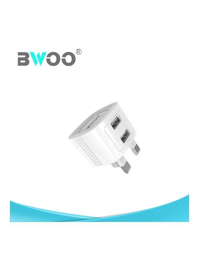 شاحن حائط مزدوج بمنفذي USB من BWOO - أبيض