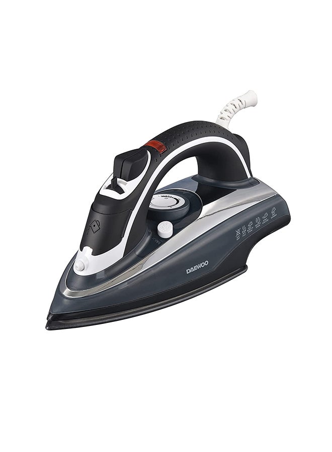 DAEWOO Steam Iron With Ceramic Soleplate/Anti-Drip/Anti-Calc/Auto Shut-Off/Self Clean 2000W Korean Technology 310 ml 2200 W DSI2020 Grey Black