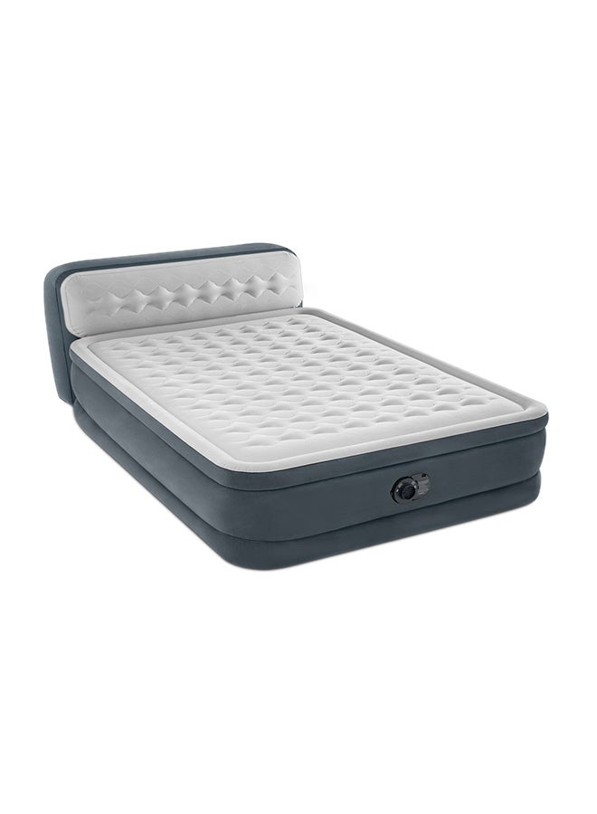 INTEX Dura-Beam Deluxe Ultra Plush Headboard Air Mattress Queen with Built-In Electric Pump PVC White/Grey