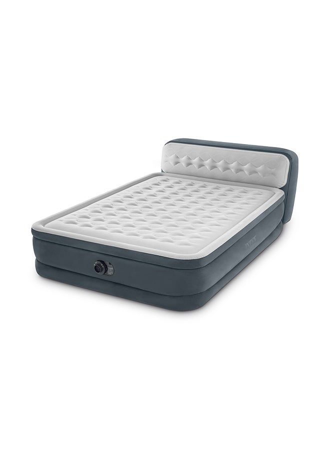 INTEX Dura-Beam Deluxe Ultra Plush Headboard Air Mattress Queen with Built-In Electric Pump PVC White/Grey