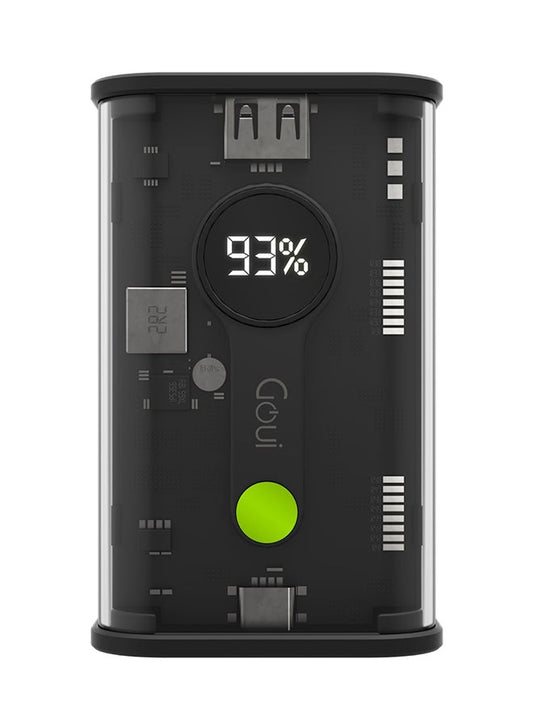 20000 mAh Nano Transparent Power Bank – Portable Fast Charging with Simultaneous Device Support, Quick Charge 3.0, Power Delivery, and Digital Display - Black
