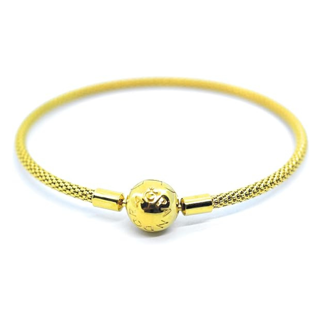 Pandora Moments 925 Sterling Silver Ball-Clasp Mesh Bracelet – Gold and Sterling Silver