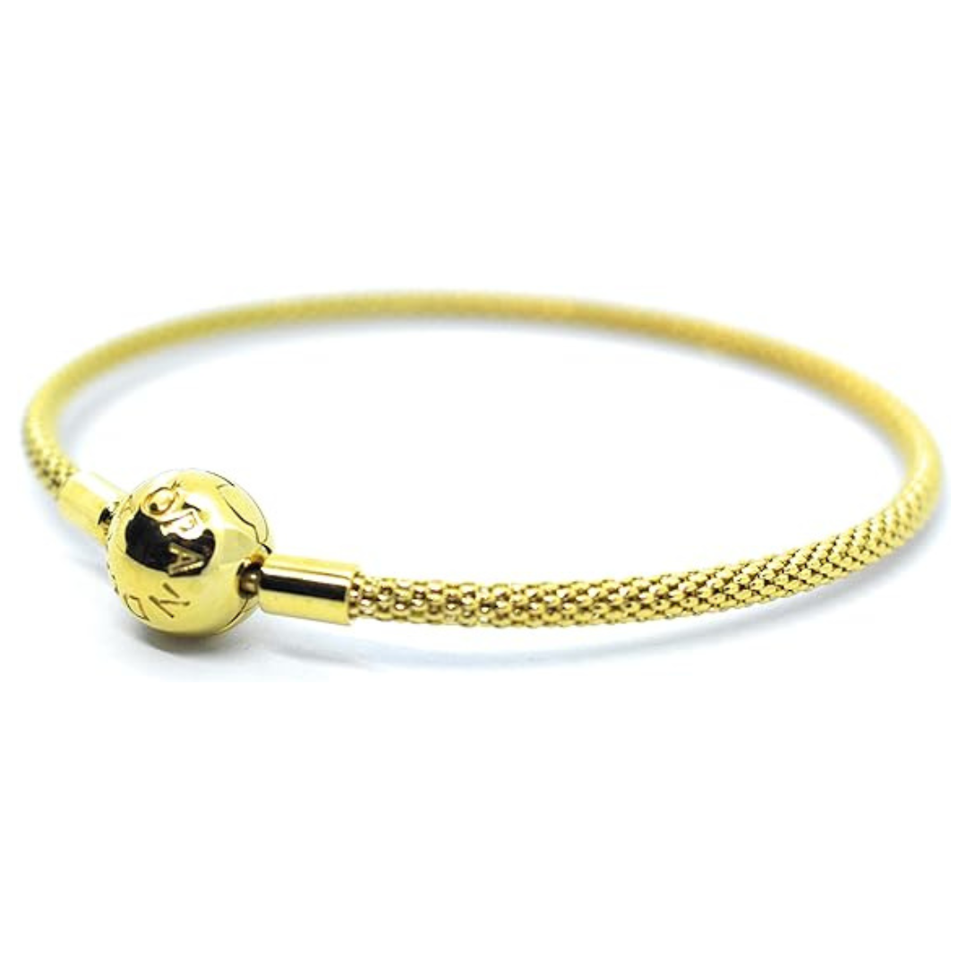 Pandora Moments 925 Sterling Silver Ball-Clasp Mesh Bracelet – Gold and Sterling Silver