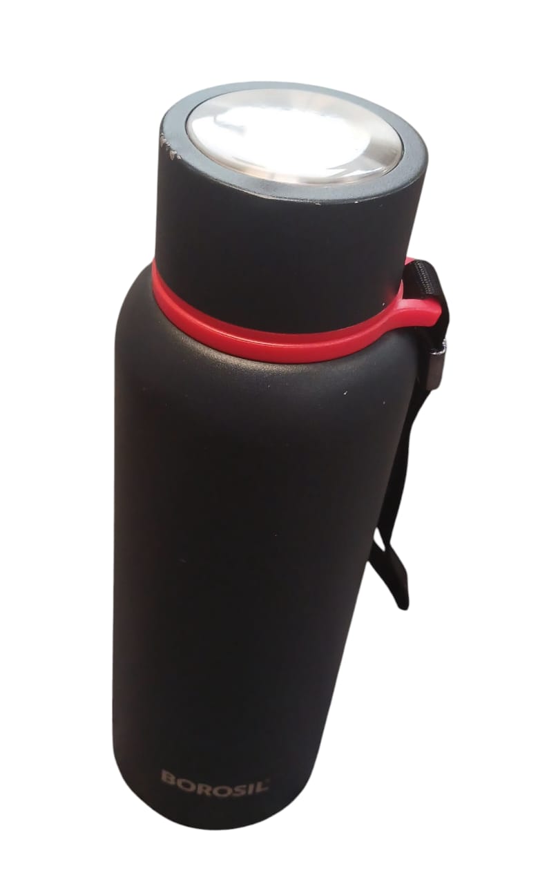 Borosil - Stainless Steel Hydra Trek - Vacuum Insulated Flask Water Bottle, Black, 500ML (Used)