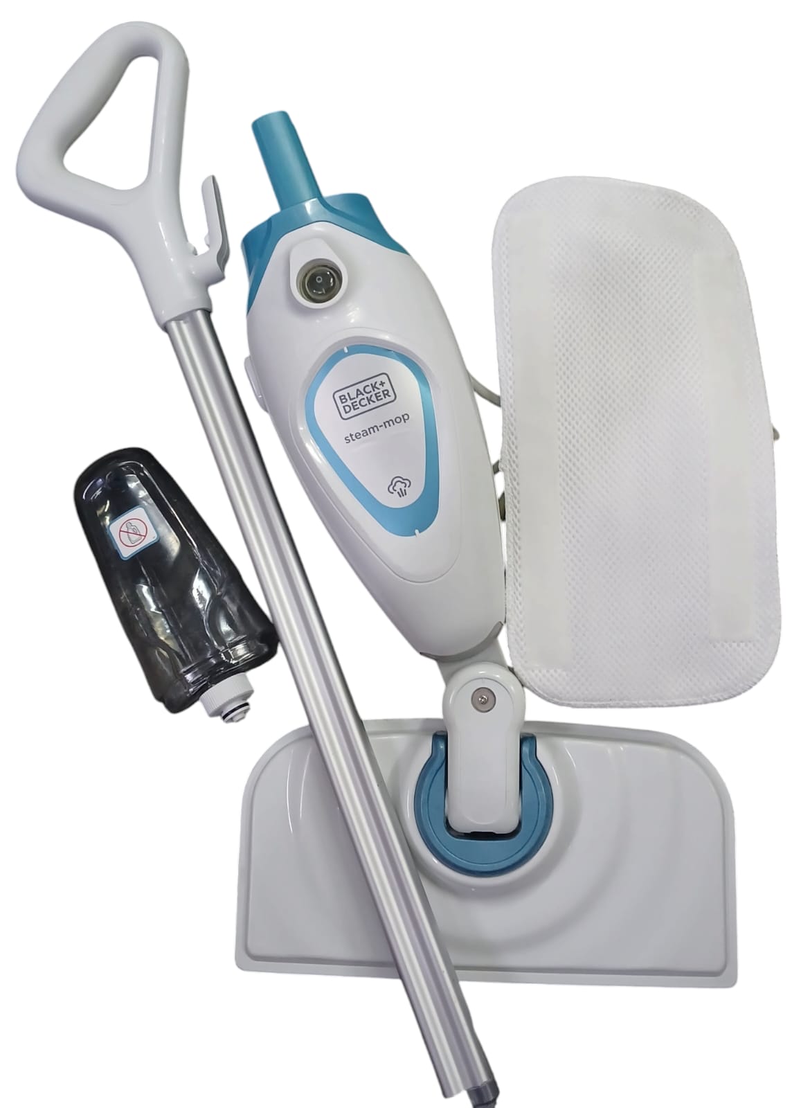 Black+Decker 1300W Steam Mop With Superheated Steam, Swivel Head And Microfibre Pad , White/Blue - Fsm1605-B5 (Used)