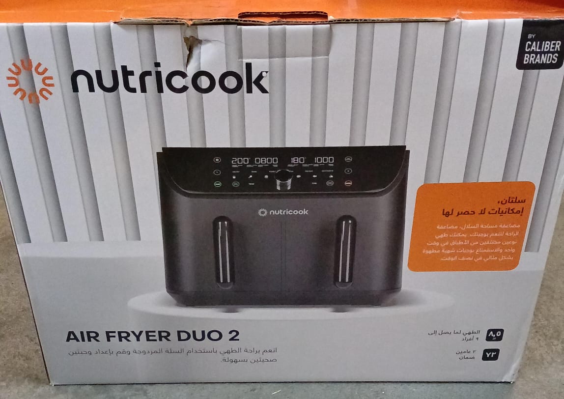 Nutricook Air Fryer Duo 2, 8.5L Independently Controlled Dual Baskets, Air Fry, Bake, Roast, Broil, Reheat & Dehydrate, 6 Presets, AFD185, Black, 2400 Watts (Used)