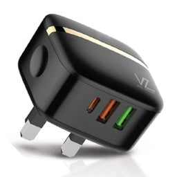 Voz VZWPD02 32W PD+QC 3.0 Port Three Wall Charger Black