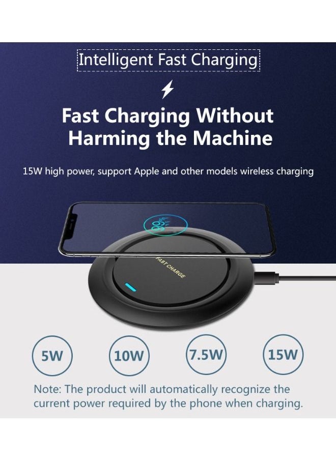 Generic Slim Wireless Charger, 15W Max Fast Wireless Charging，Compatible with iPhone 14/13/12/12 Pro Max/12 Mini/11/XR/X/8 Plus, Samsung Galaxy S23/S22/S21/S20 Ultra/S10/S9/Note 10（Black)