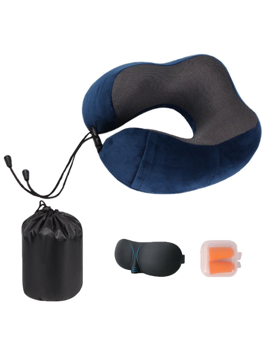 HomarKet Travel Pillow Kit Comfortable & Breathable Memory Foam Neck Pillow with 3D Sleep Mask, Earplugs and Luxury Bag