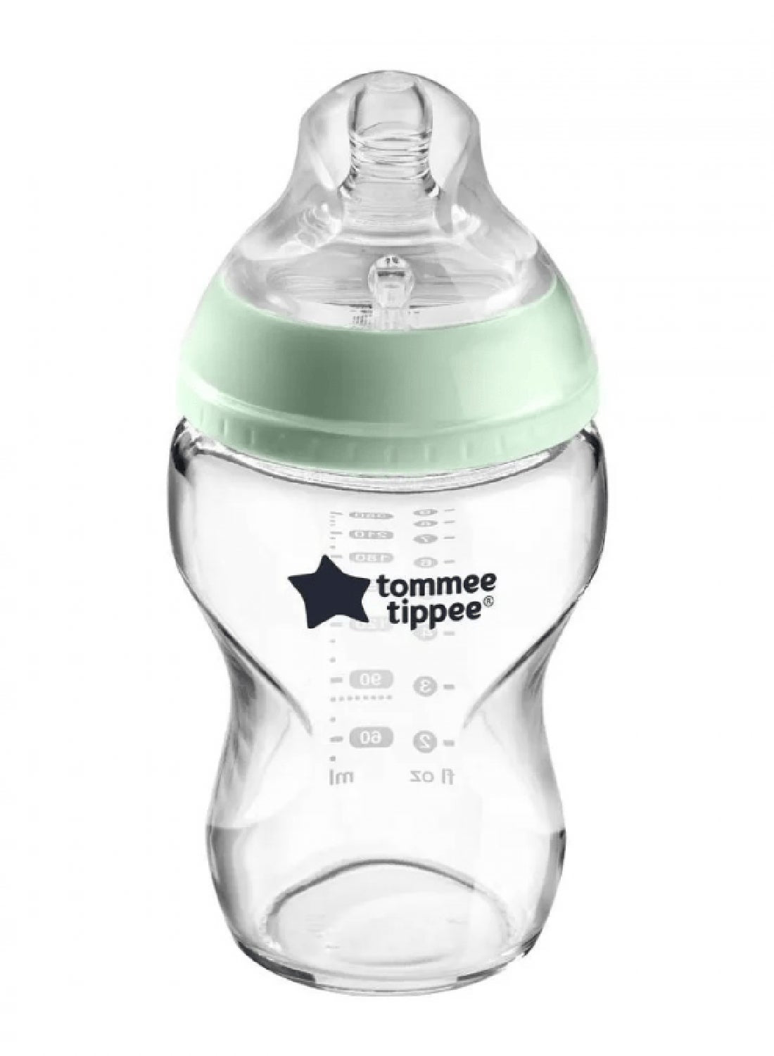 Tommee Tippee Pack Of 1 Closer To Nature Glass Baby Bottle Slow Flow Breast-Like Teat With Anti-Colic Valve For 0 Months+, Clear