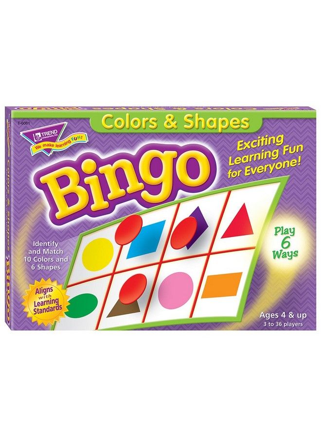 Trend Enterprises : Colors & Shapes Bingo Game Exciting Way For Everyone To Learn 10 Colors & 6 Shapes Play 6 Different Ways Great For Classrooms And At Home 2 To 36 Players For Ages 4 And Up