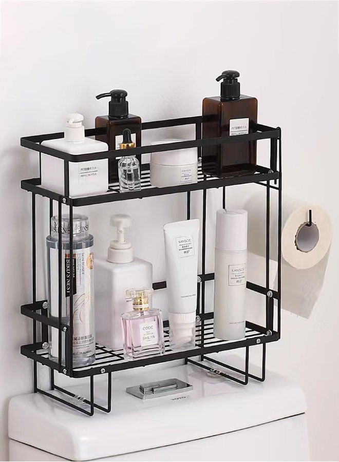 Amal Punch-Free Knock Down Wall-Mounted Double Layer Adhesive Bathroom Shelf Organizer Over The Toilet Bathroom Rack