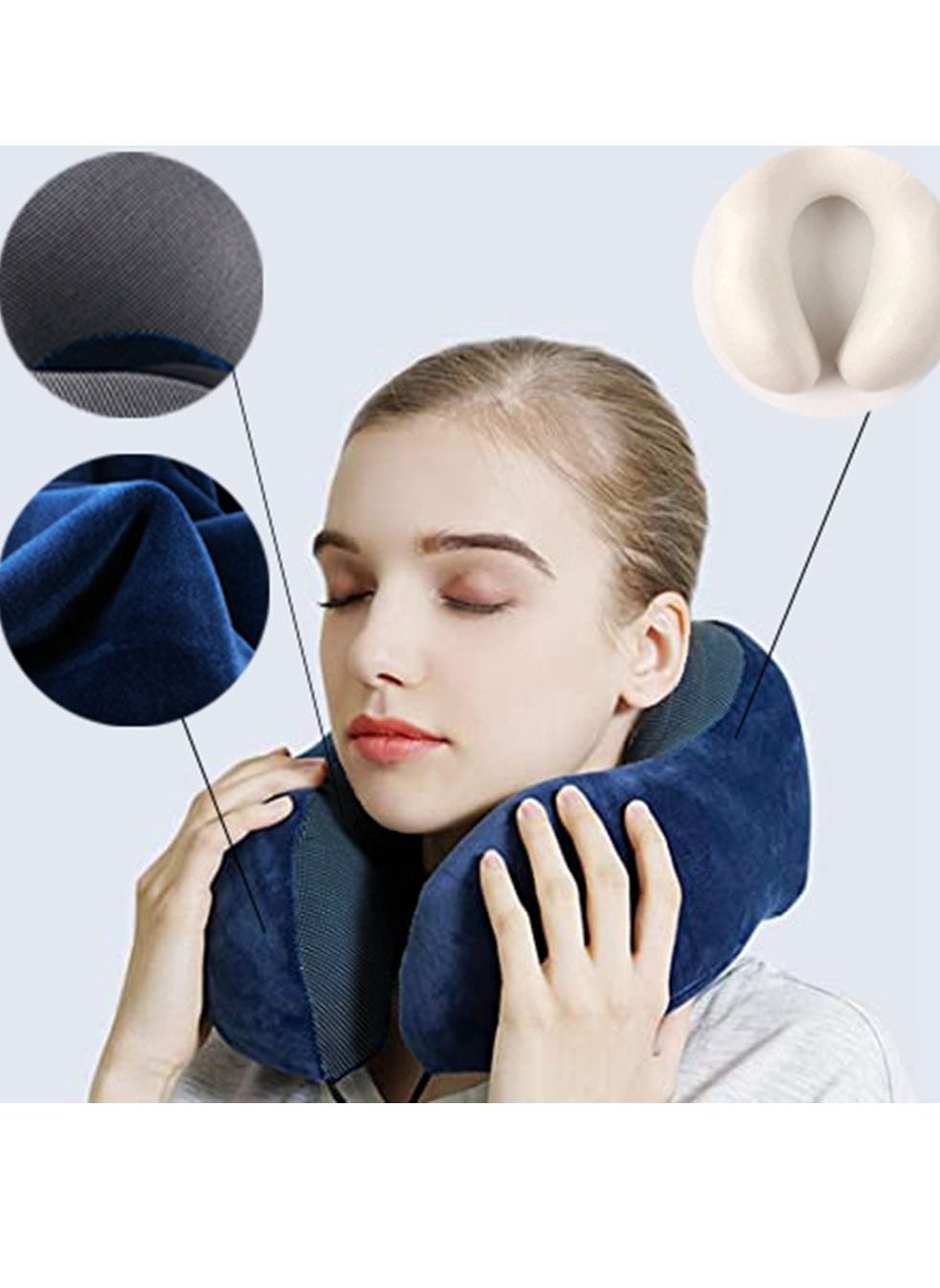 HomarKet Travel Pillow Kit Comfortable & Breathable Memory Foam Neck Pillow with 3D Sleep Mask, Earplugs and Luxury Bag