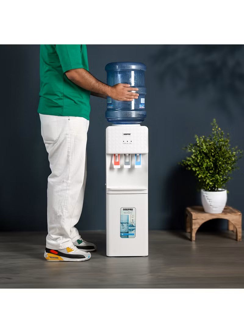 3 Taps Water Dispenser with Hot, Normal and Cold Function, Stainless Steel Tank/ 2.8 L, 1.0 L Capacity, Perfect for Home, School, Apartments, Office, etc. GWD8326 White