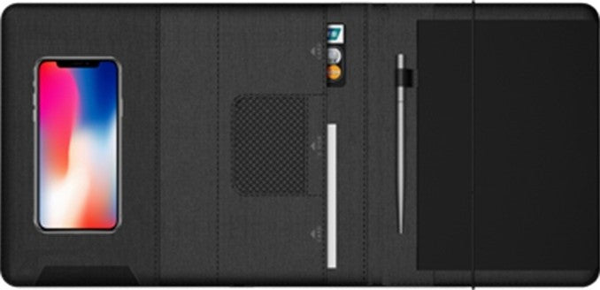 MiLi [3 in 1] [Notebook + Power Bank 10000mAh + Wallet] [Wired + Wireless Charger] [Writing Tool] Fast Charging, Memory Card Storage for Meetings & Business Trips for Notebook & Smartphones - Black
