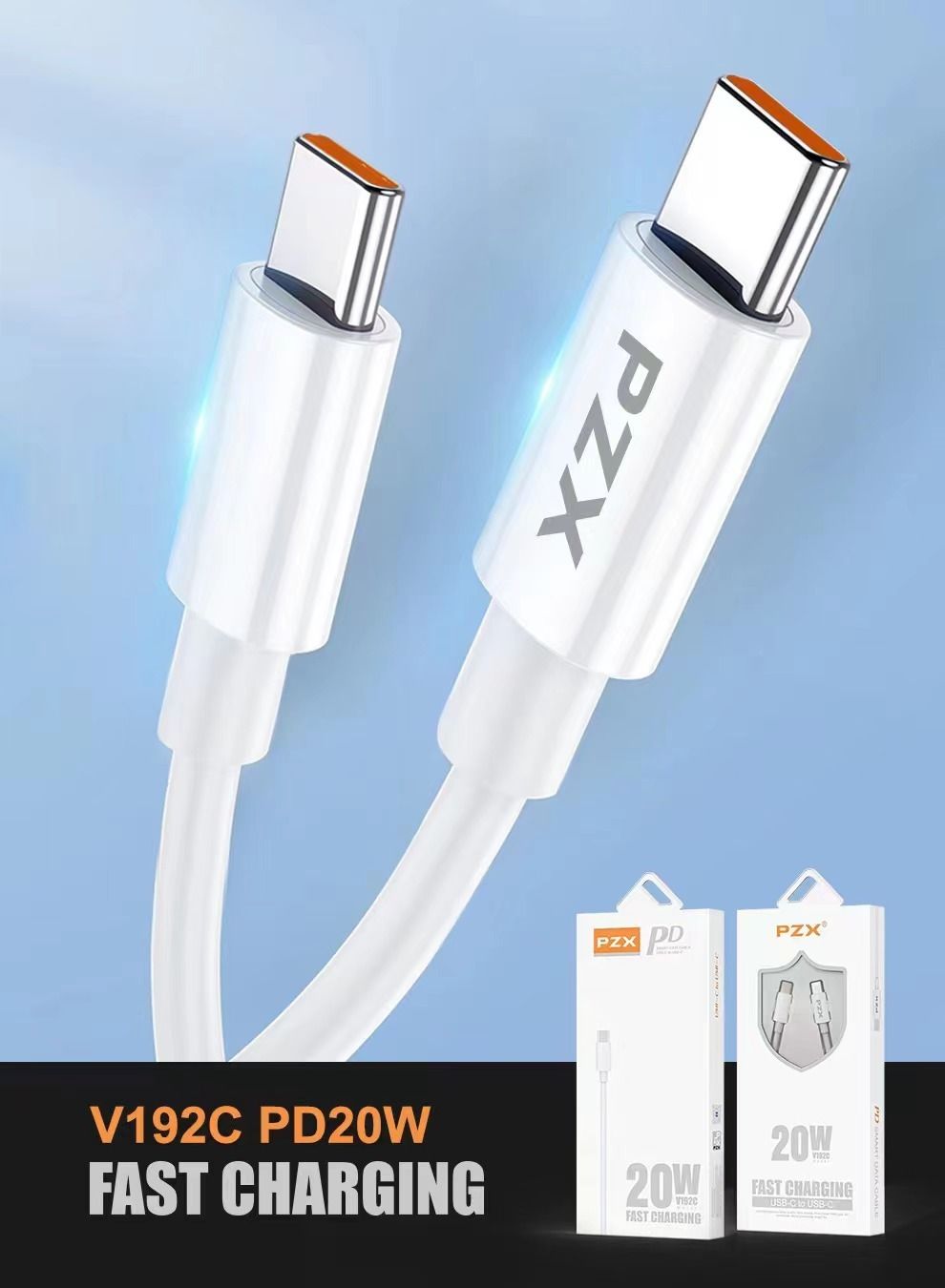 PZX PZX Type-c to Type-c 20W Cable 1M White phone cable for SAMSUNG HUAWEI