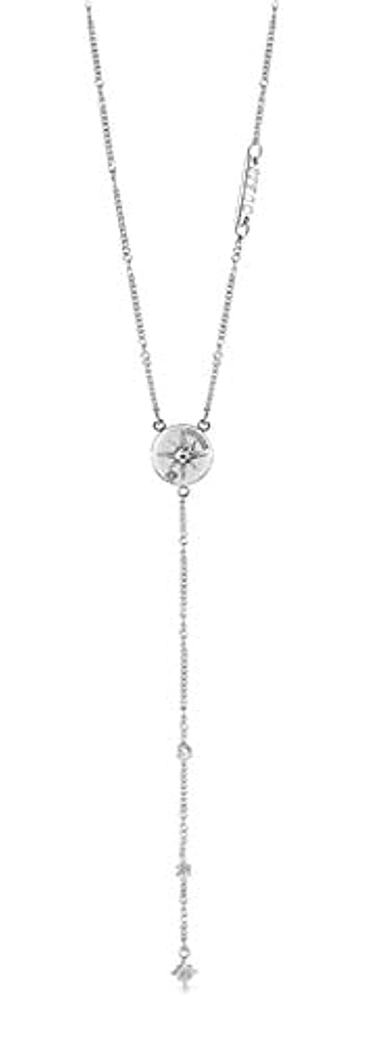 Guess UBN20021 Stainless Steel Zircon Embellished Engraved Logo Y Necklace - Silver