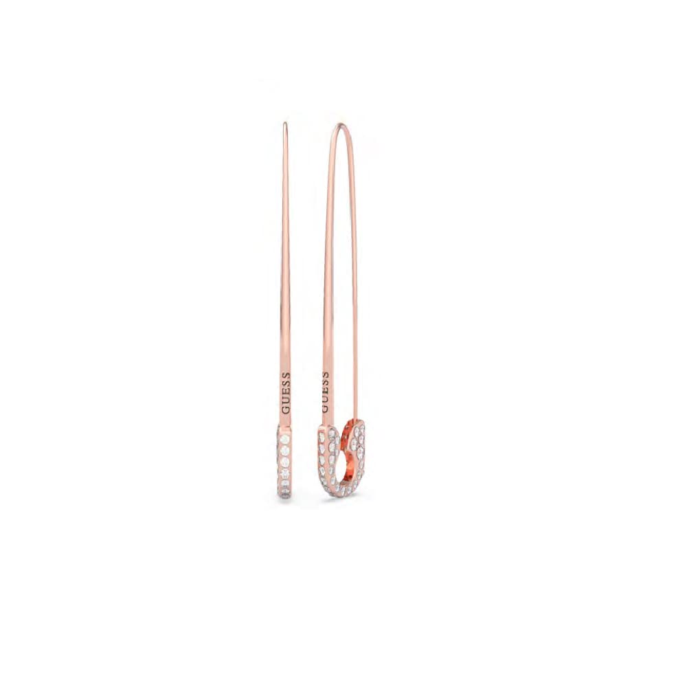 Guess UBE20101 Stainless Steel Zircon Embellished Stone Safety Pin Earrings for Women - Rose Gold