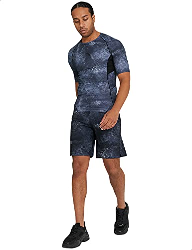 Anta Patterned Slim-Fit Training T-shirt for Men XXL, Blue, XXL