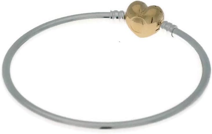 PANDORA Moments Silver Charm Bangle Bracelet Shine 18k Gold Plated Logo Heart Clasp.Silver