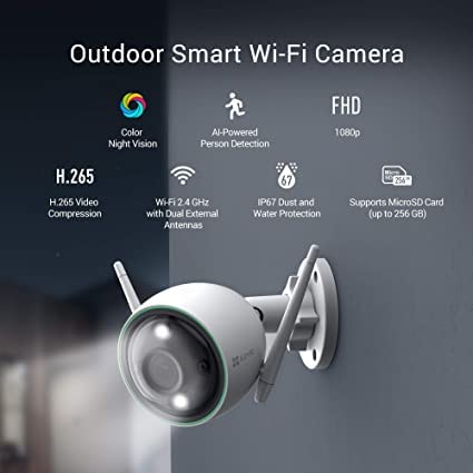 Ezviz C3N-Smart Ai Outdoor Security Camera Hd 1080P Full Color Night Vision 2.4G Ip66 Waterproof Surveillance System With Detection Activity Alert Deterrent Alarm