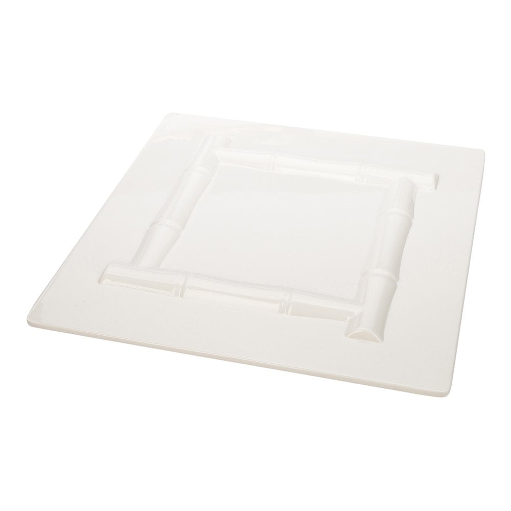 12" Voga Melamine Bamboo Trim Square Plate, Medium, White - 10ct Box - Restaurantware