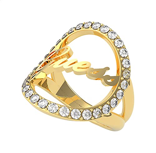 Guess UBR20050 Stainless Steel Zircon Embellished Stone Front Logo Ring for Women - Gold