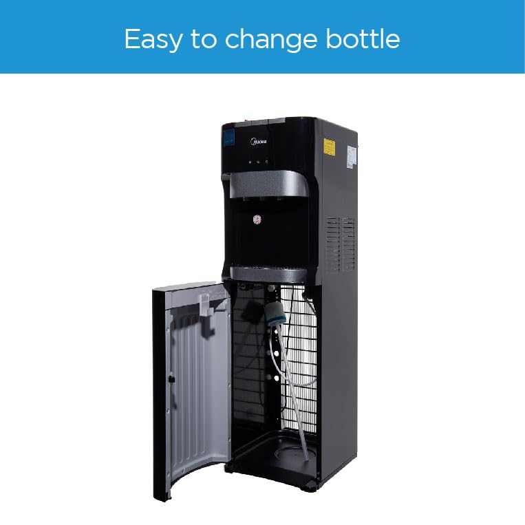 Midea Water Dispenser, Bottom Loading, Hot Cold And Ambient Temperature, Ice Cold Technology, Empty Bottle Indicator, Floor Standing, Child Safety lock, Best for Home, Office & Pantry, Black, YL1633S