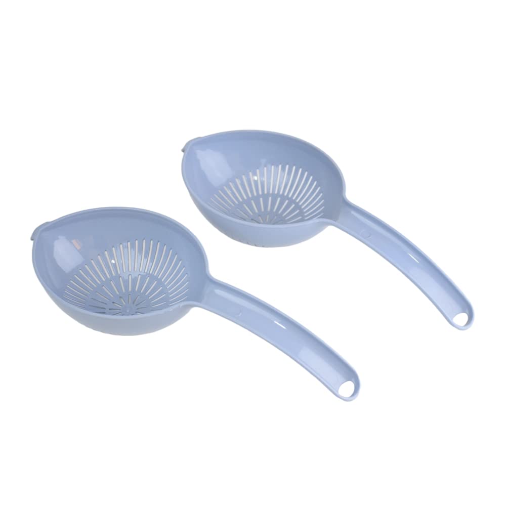 Bager bg-477 plastic oval strainer with handle set of 2 pieces - baby blue