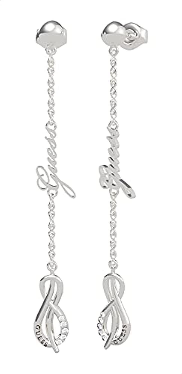 Guess UBE20092 Stainless Steel Zircon Embellished Stone Logo Detail Infinity Shape Drop Earrings for Women -  Zircon